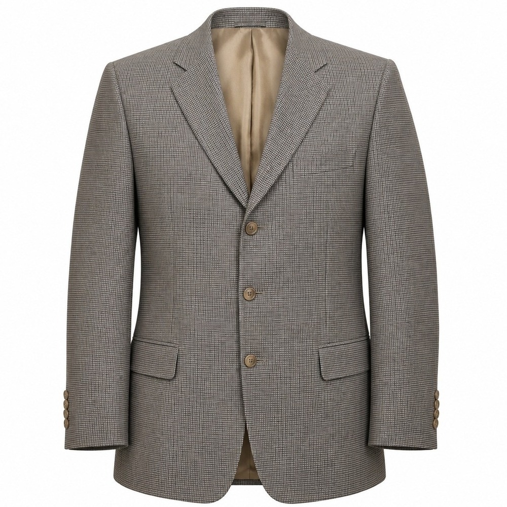 Corneliani Sport Coat Men 46L Grey Tan Houndstooth Super 110 Virgin Wool 3Button